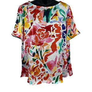 Chicos Women Daintree Floral Hammered Top Blouse Orange Tango Size 2 Medium New